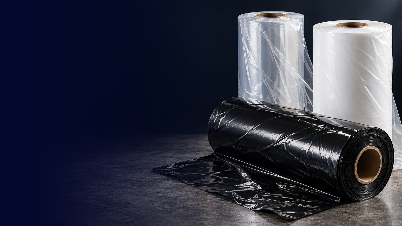 Black, clear and custom polyethylene film rolls with cardboard cores